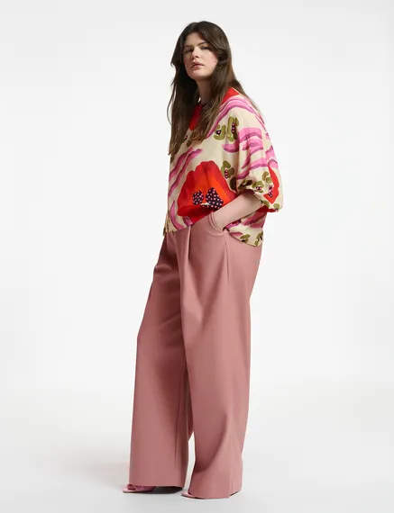 Vintage roze broek in faux leer