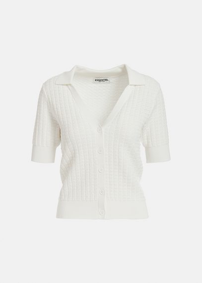 Top en tricot blanc cassé à encolure en V