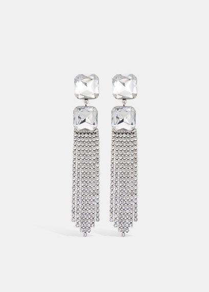 Longues boucles d'oreilles argentées en strass