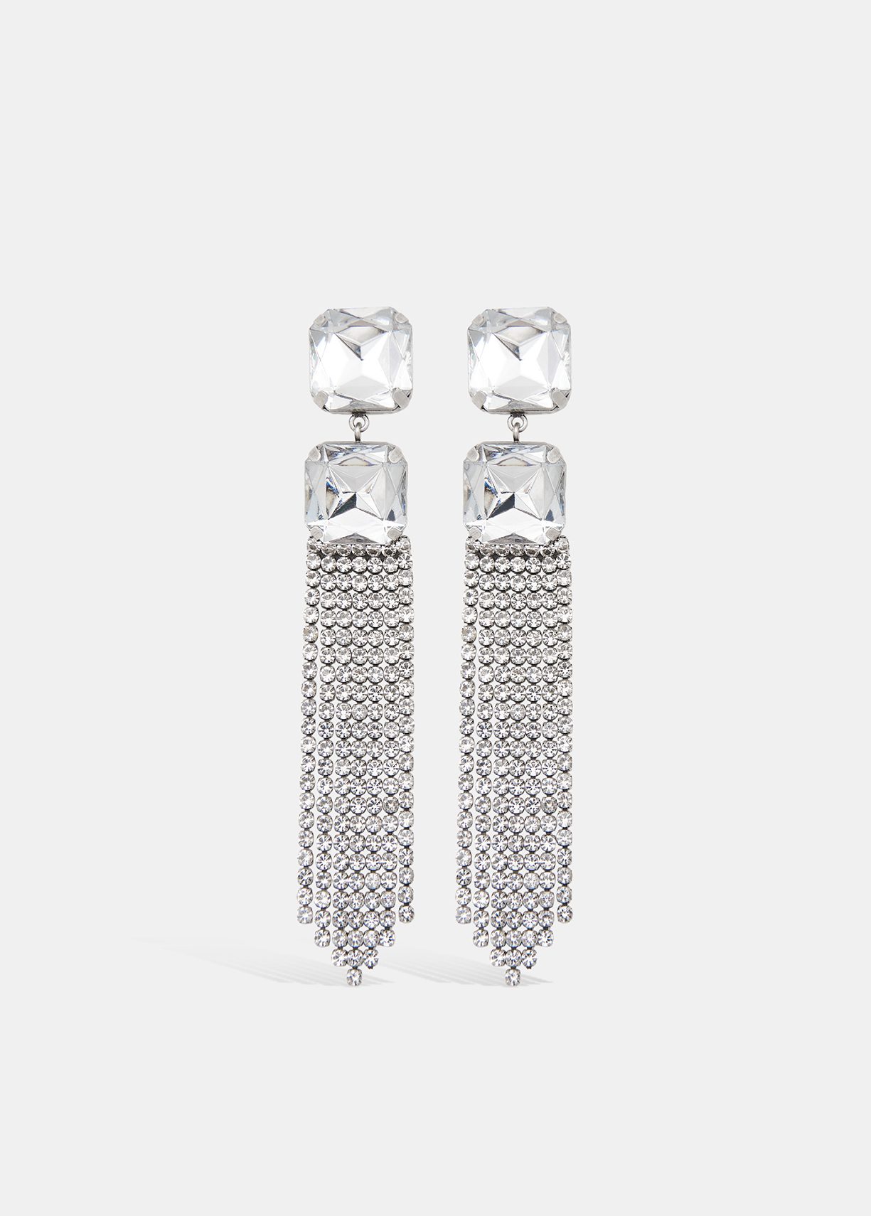 Longues boucles d'oreilles argentées en strass