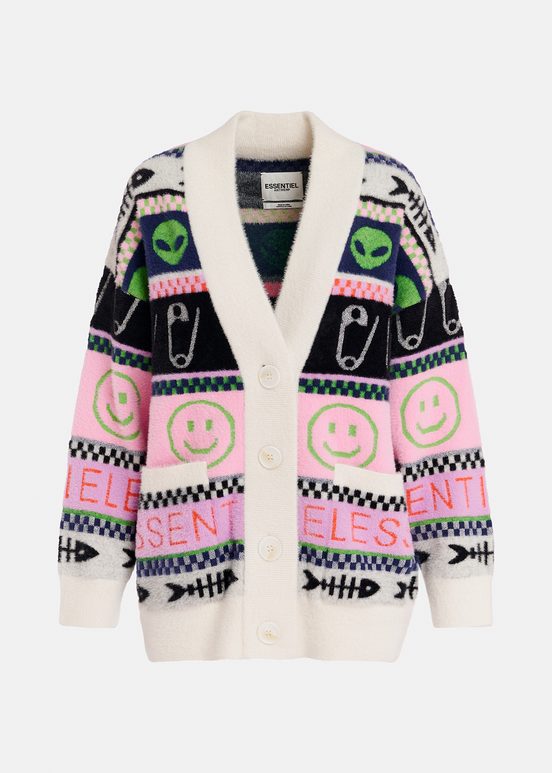 Multicolor intarsia-knitted cardigan