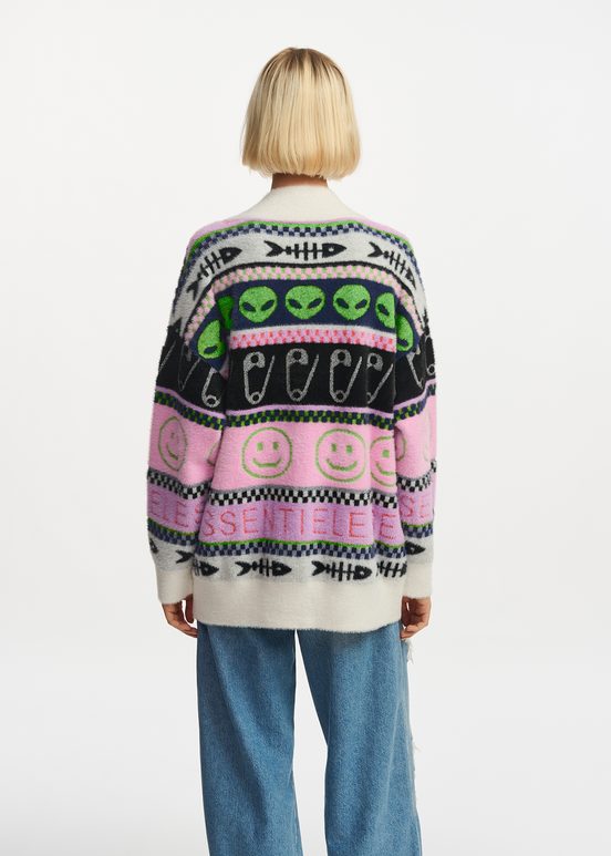 Multicolor intarsia-knitted cardigan