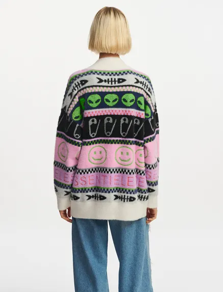 Multicolor intarsia-knitted cardigan