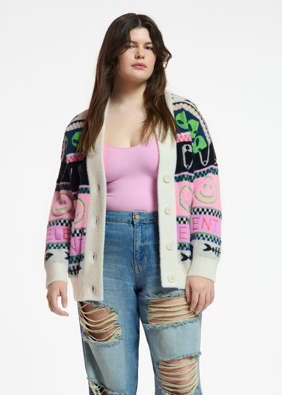 Multicolor intarsia-knitted cardigan