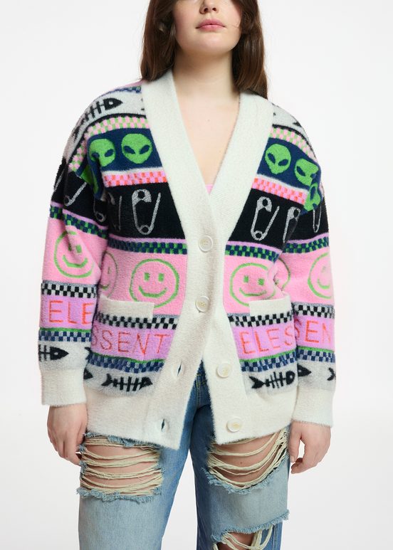 Multicolor intarsia-knitted cardigan