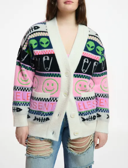 Multicolor intarsia-knitted cardigan