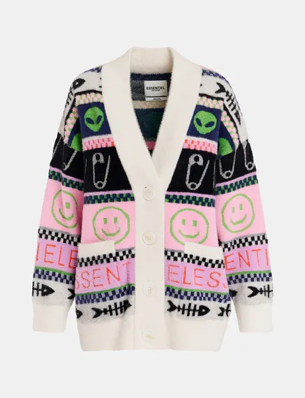 Cardigan en maille intarsia multicolore