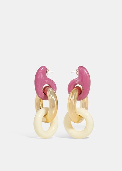 Pink, gold and ecru chunky chain earrings