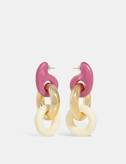 Pink, gold and ecru chunky chain earrings