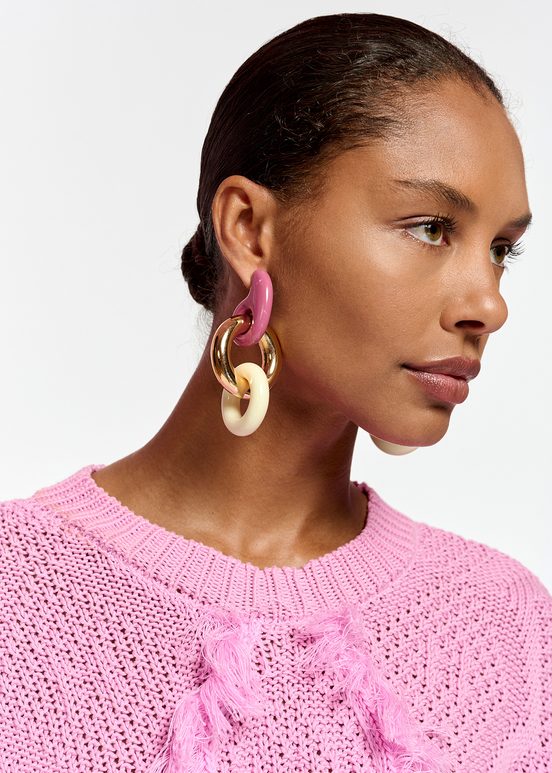 Pink, gold and ecru chunky chain earrings