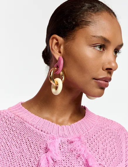 Pink, gold and ecru chunky chain earrings