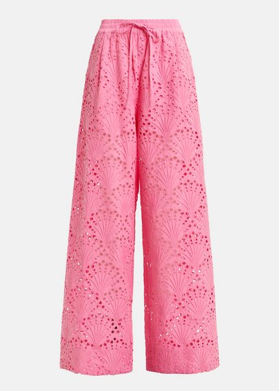 Pantalon rose en broderie anglaise de coton