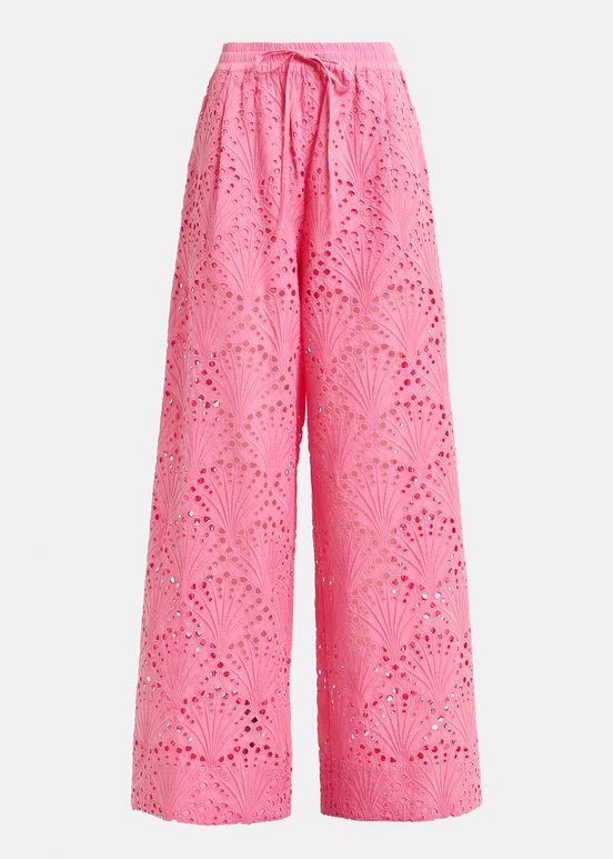 Roze katoenen broek in broderie anglaise