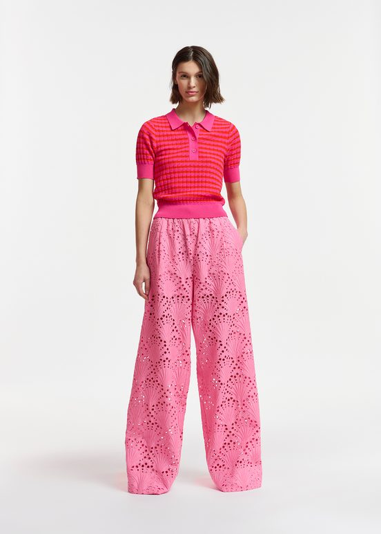 Roze katoenen broek in broderie anglaise