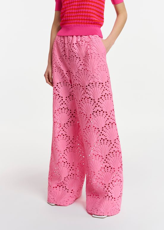 Roze katoenen broek in broderie anglaise