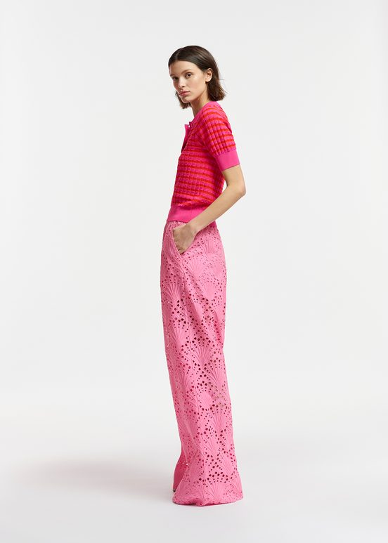 Roze katoenen broek in broderie anglaise