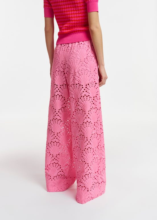 Roze katoenen broek in broderie anglaise