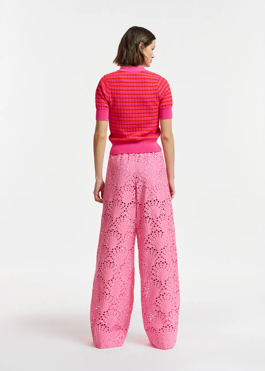 Pink broderie anglaise cotton pants