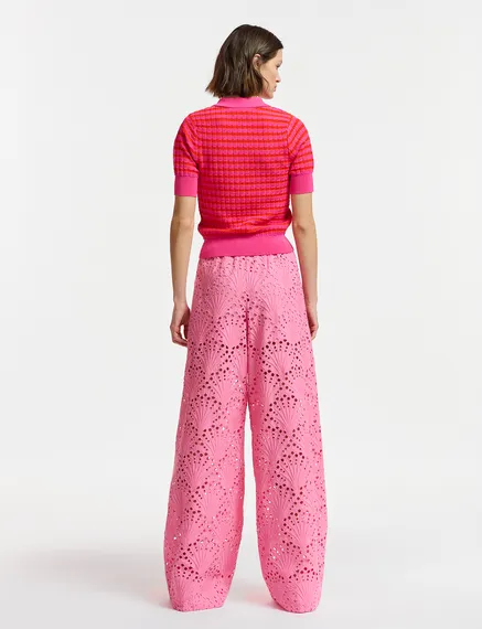 Pink broderie anglaise cotton pants