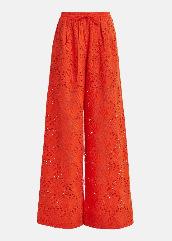 Pantalon rouge en broderie anglaise de coton