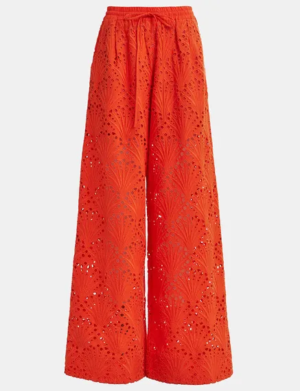 Pantalon rouge en broderie anglaise de coton