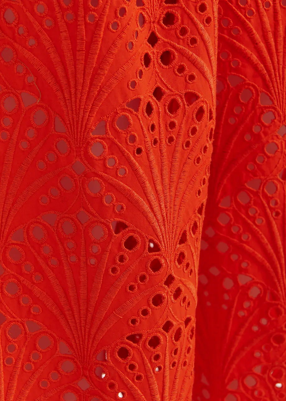 Red broderie anglaise cotton pants