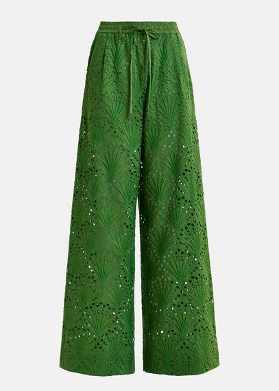 Groene katoenen broek in broderie anglaise