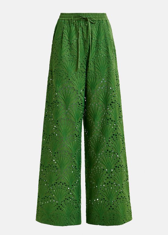 Green broderie anglaise cotton pants