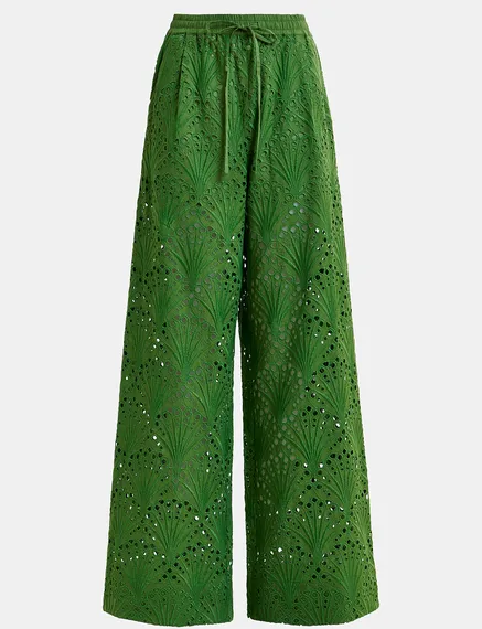 Groene katoenen broek in broderie anglaise