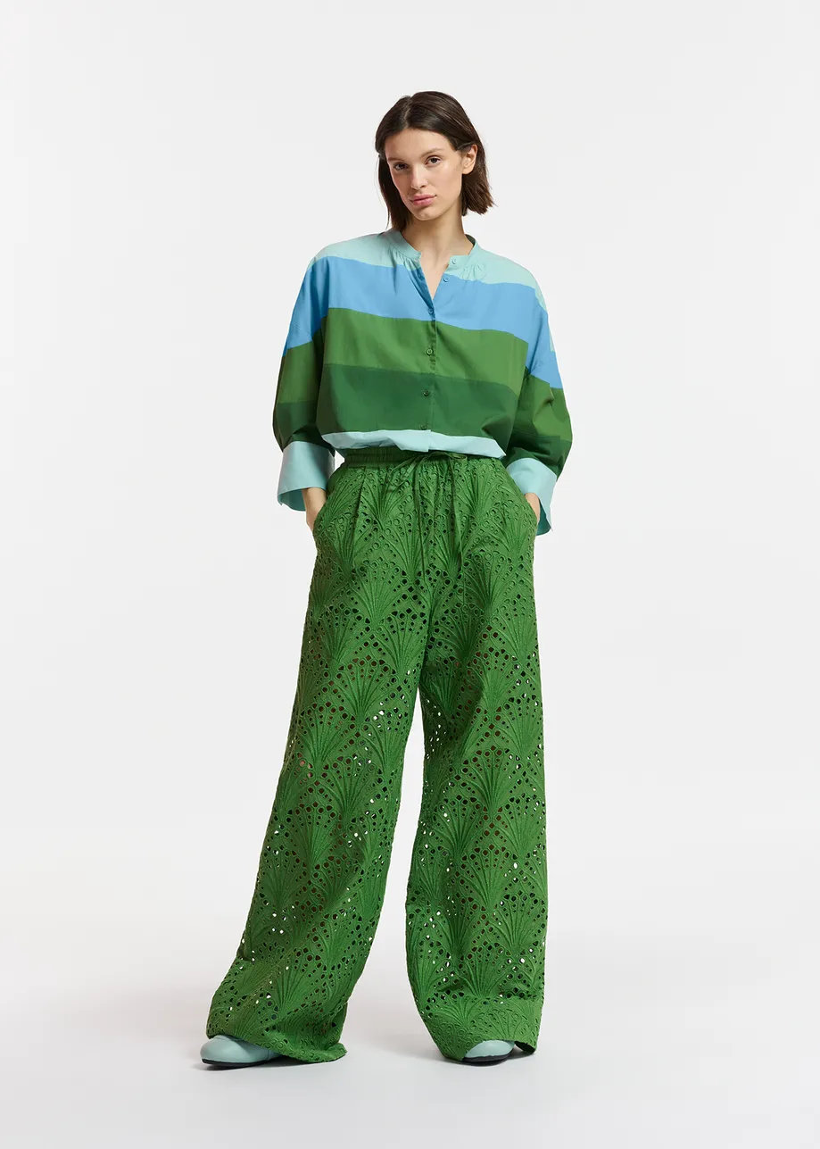 Green broderie anglaise cotton pants