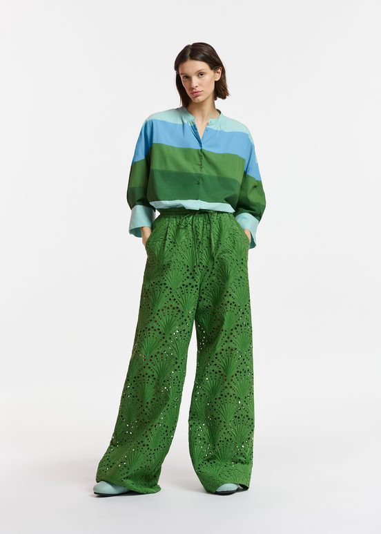 Green broderie anglaise cotton pants