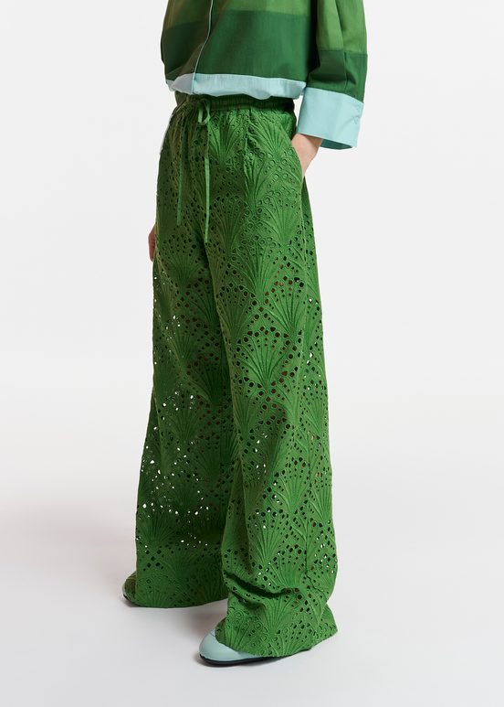 Green broderie anglaise cotton pants