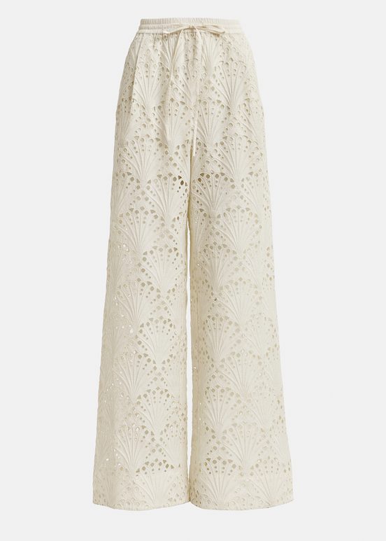 Pantalon blanc cassé en broderie anglaise de coton