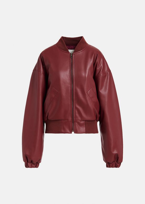 Burgundy faux leather bomber jacket