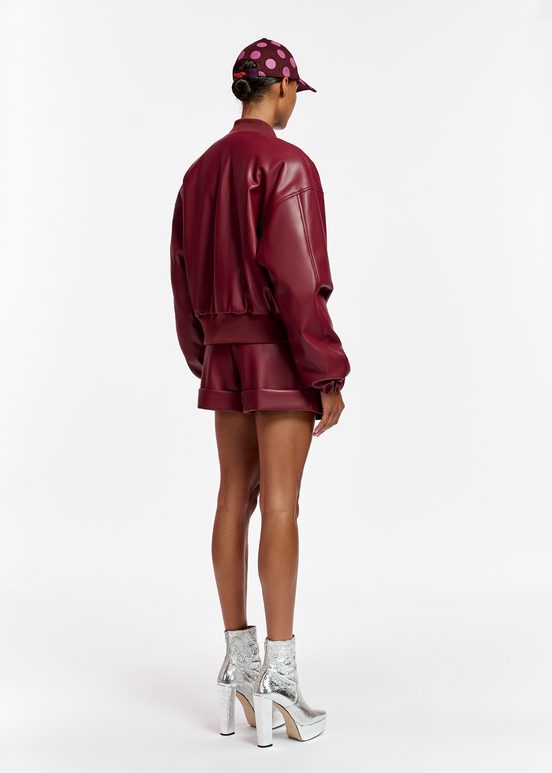 Burgundy faux leather bomber jacket