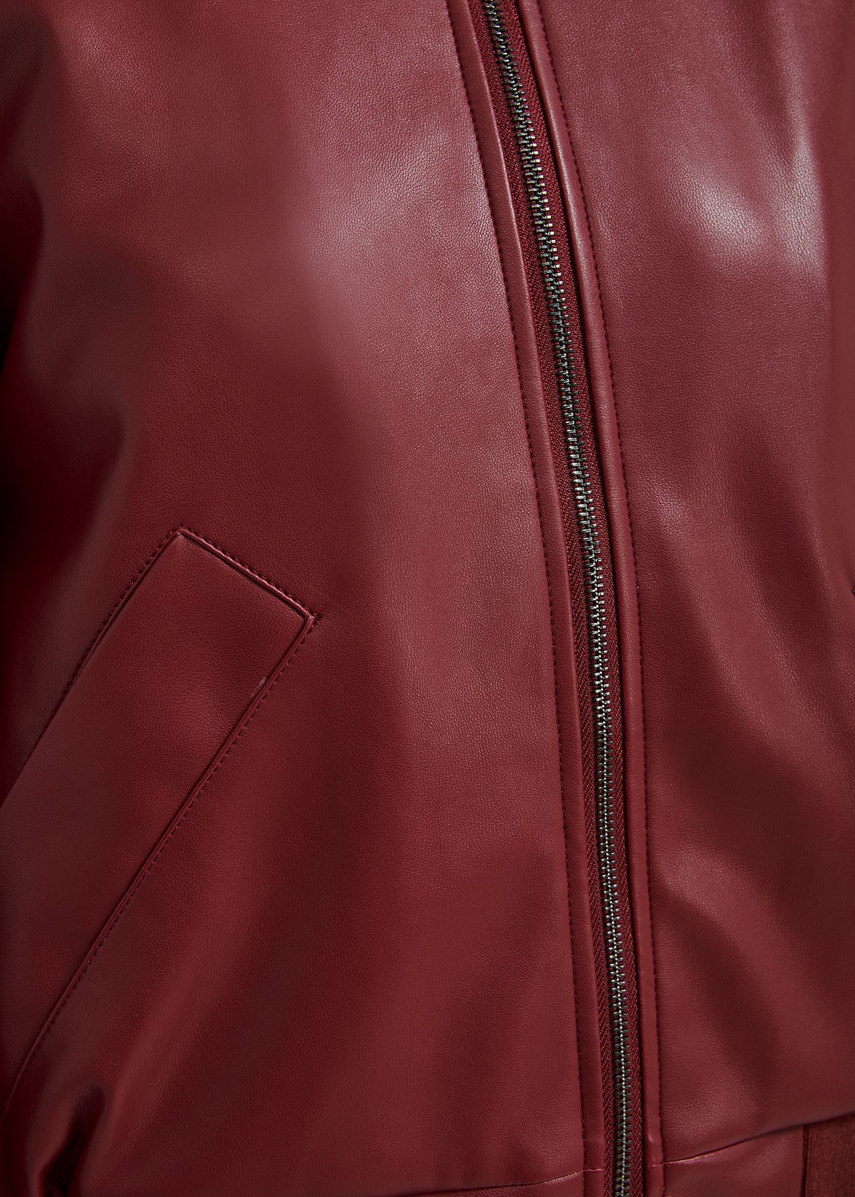 Burgundy faux leather bomber | Essentiel Antwerp