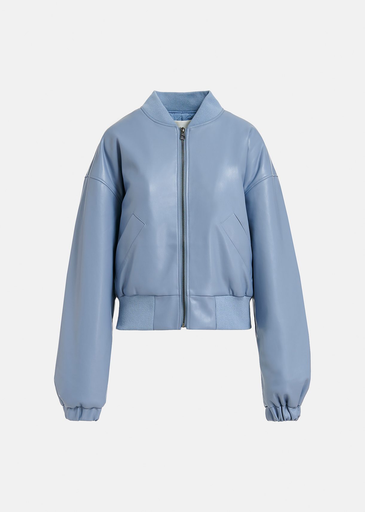 Blouson aviateur en faux cuir bleu poudre