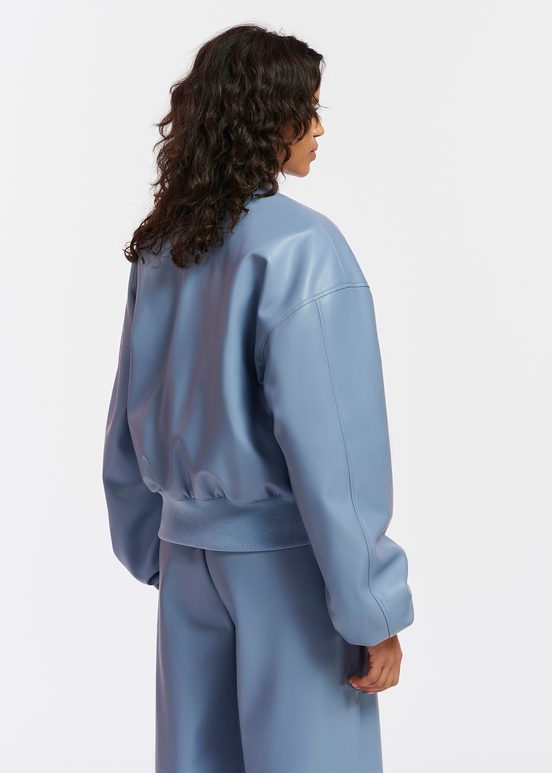 Blouson aviateur en faux cuir bleu poudre