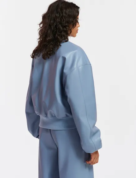 Blouson aviateur en faux cuir bleu poudre