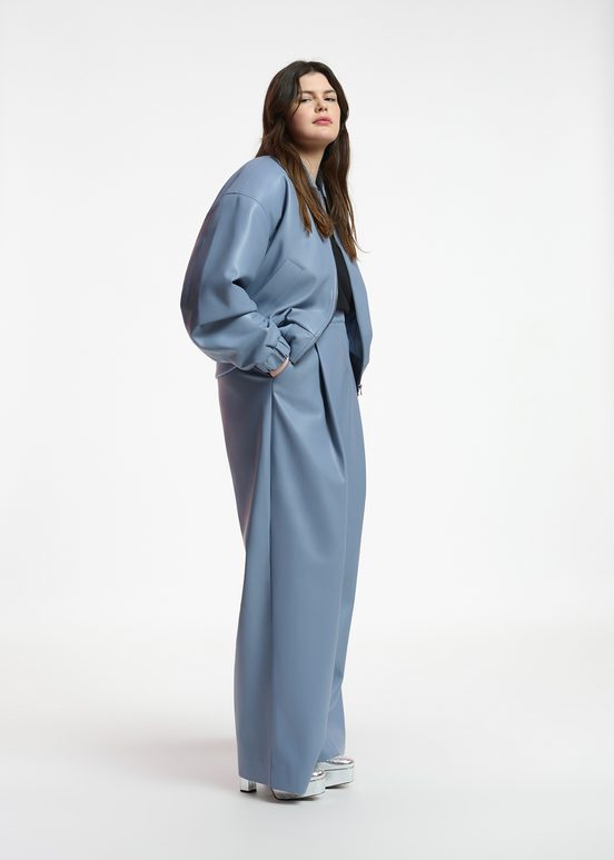 Blouson aviateur en faux cuir bleu poudre