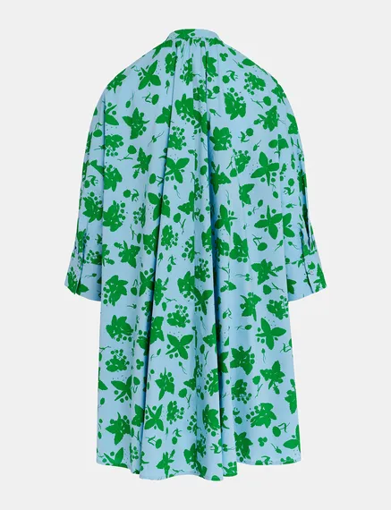 Robe chemise à imprimé fleuri vert et bleu clair