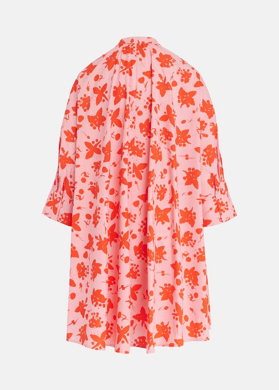 Light pink and red floral print knee-length shirt dress