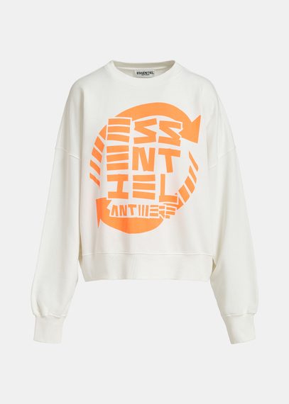 Sweatshirt en coton bio blanc cassé avec texte