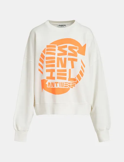 Gebroken witte sweater van biokatoen met tekst