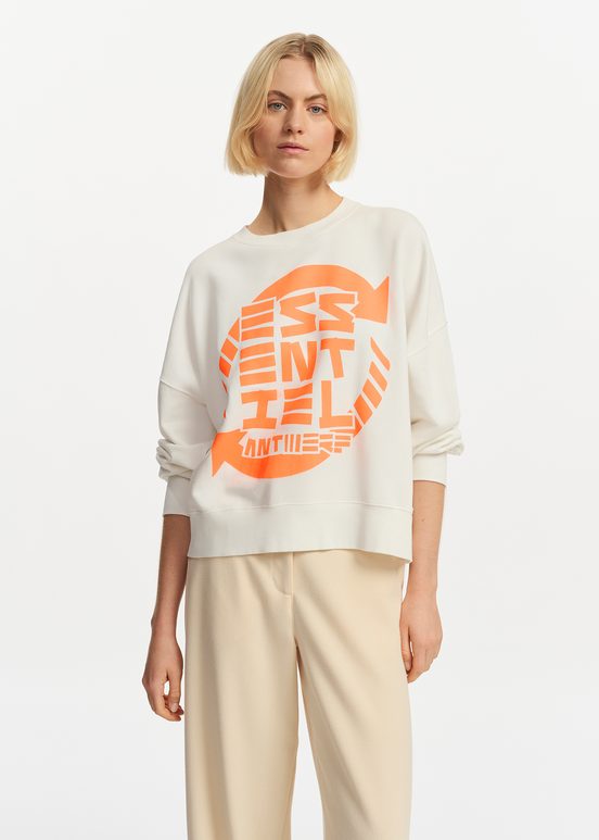 Sweatshirt en coton bio blanc cassé avec texte