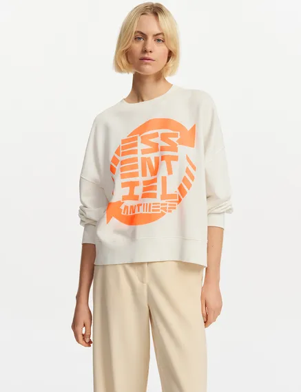 Sweatshirt en coton bio blanc cassé avec texte