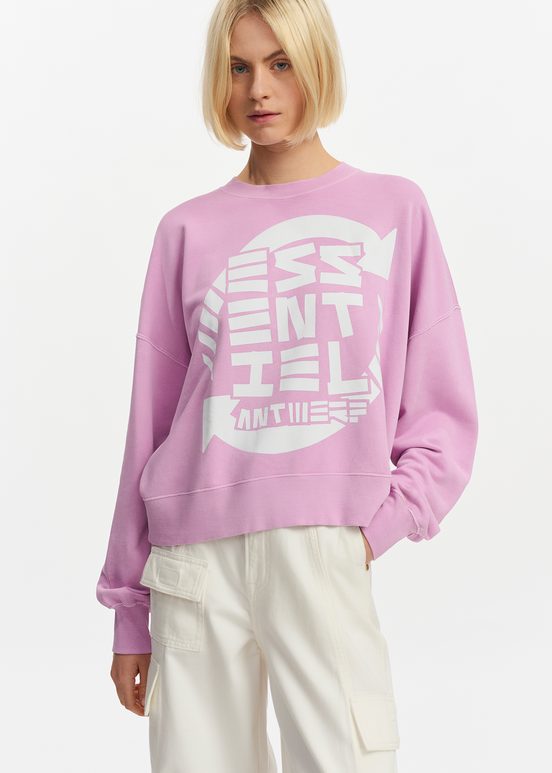 Sweatshirt en coton bio lilas avec texte