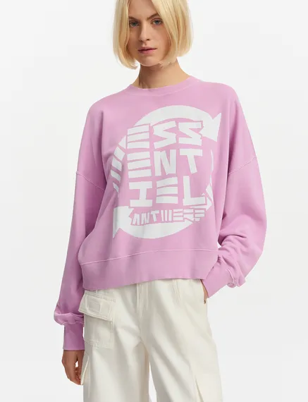 Sweatshirt en coton bio lilas avec texte