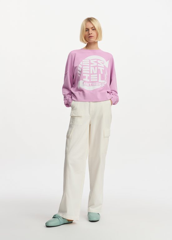 Sweatshirt en coton bio lilas avec texte