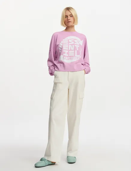 Sweatshirt en coton bio lilas avec texte